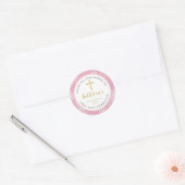 Winter Snowflakes Roze Gold First Heilige Communie Ronde Sticker (Envelop)