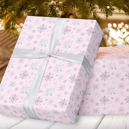 Winter Snowflakes Roze kerstpapier Cadeaupapier