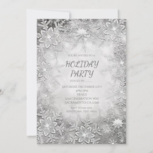 Winter Snowflakes Silver & White Party-uitnodiging Kaart (Voorkant)