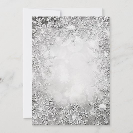 Winter Snowflakes Silver & White Party-uitnodiging Kaart (Achterkant)
