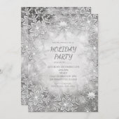 Winter Snowflakes Silver & White Party-uitnodiging Kaart (Voorkant / Achterkant)