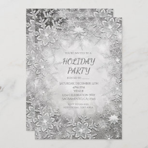 Winter Snowflakes Silver & White Party-uitnodiging Kaart