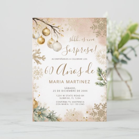 Winter Snowflakes Spanish Sorpresa 60th Birthday Kaart (Staand voorkant)