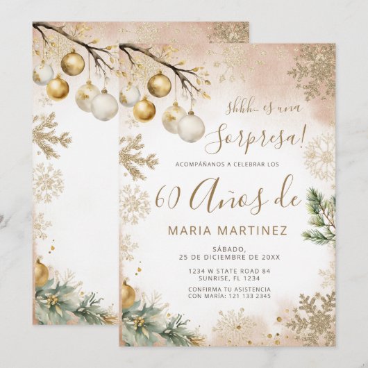 Winter Snowflakes Spanish Sorpresa 60th Birthday Kaart (Voorkant / Achterkant)