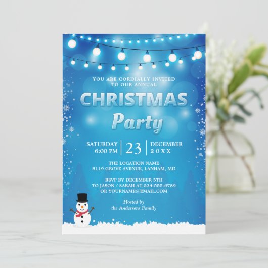 Winter Snowflakes String Lights kerstparty Kaart (Staand voorkant)