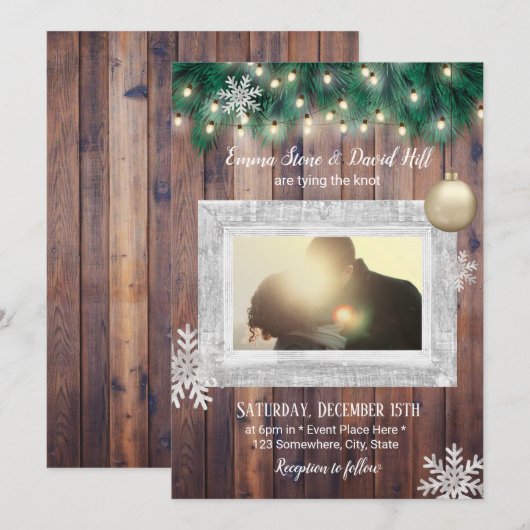 Winter Snowflakes String Lights Photo Wedding Kaart (Voorkant / Achterkant)