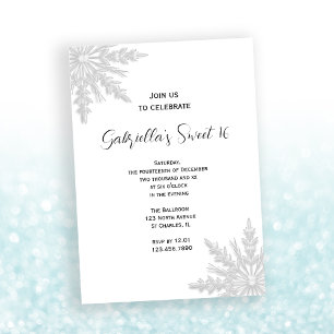 Winter Snowflakes Sweet 16 Birthday Party Kaart