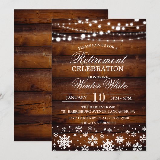 Winter Snowflakes Uitnodiging tot pensioen (Voorkant / Achterkant)