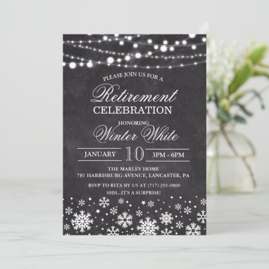 Winter Snowflakes Uitnodiging tot pensioen (Staand voorkant)