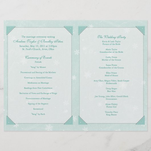 Winter Snowflakes Weddenprogramma (Achterkant)