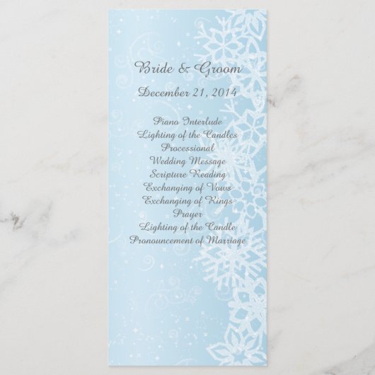 Winter Snowflakes Weddenprogramma Programmakaart (Achterkant)