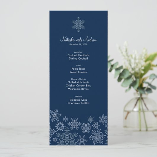 Winter Snowflakes Weddenschapskaart Menu (Staand voorkant)