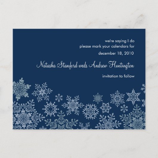 Winter Snowflakes Wedding Save the Date Briefkaart (Voorkant)