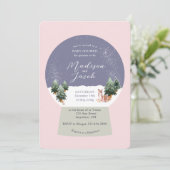 Winter Snowglobe Roze Baby shower Kaart (Staand voorkant)