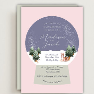 Winter Snowglobe Roze Baby shower Kaart