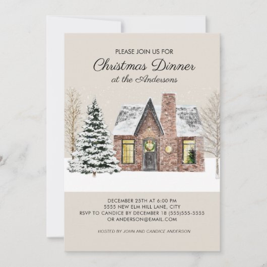Winter Snowhuis Denn Christmas Diner Kaart (Voorkant)