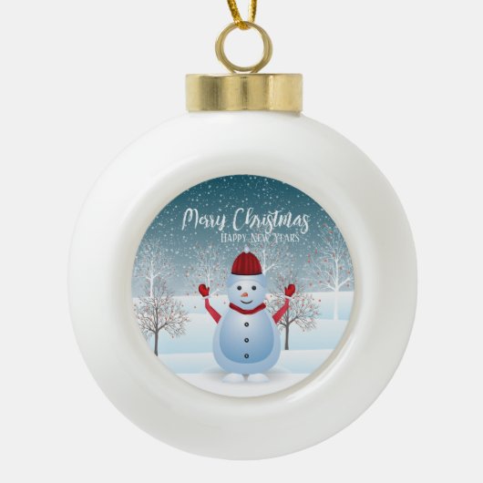 Winter Snowman Ball-kerstversiering Keramische Bal Ornament (Voorkant)
