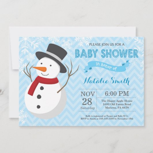 Winter Snowman Boy Baby shower Uitnodiging (Voorkant)