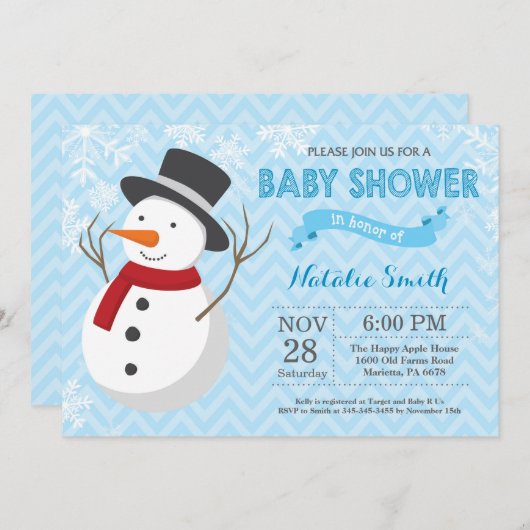 Winter Snowman Boy Baby shower Uitnodiging (Voorkant / Achterkant)