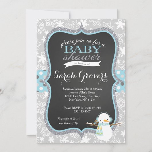Winter Snowman Boy Baby shower-uitnodiging Kaart (Voorkant)
