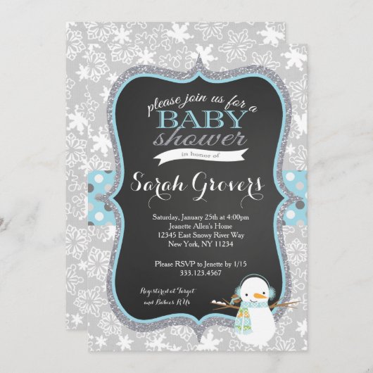 Winter Snowman Boy Baby shower-uitnodiging Kaart (Voorkant / Achterkant)