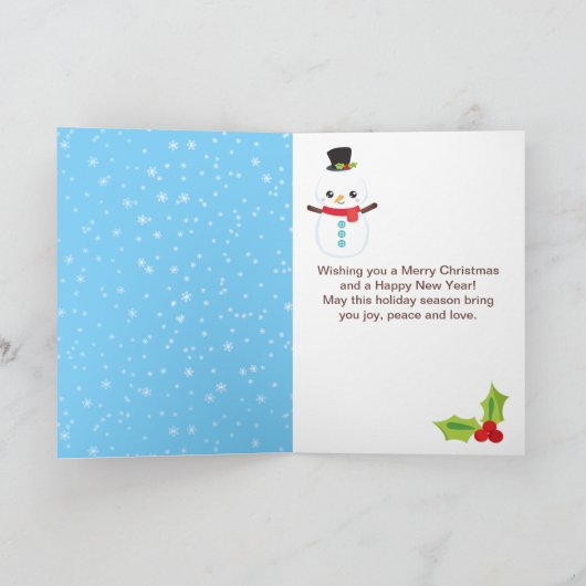 Winter Snowman Bright Blue Merry Kerstfeestdag Feestdagen Kaart (Binnen)