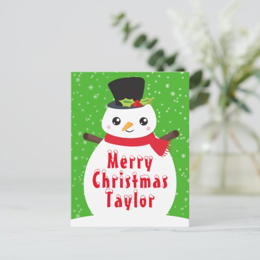 Winter Snowman Bright Green Merry KerstHolida Feestdagenkaart (Staand voorkant)