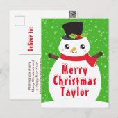 Winter Snowman Bright Green Merry KerstHolida Feestdagenkaart (Voorkant / Achterkant)