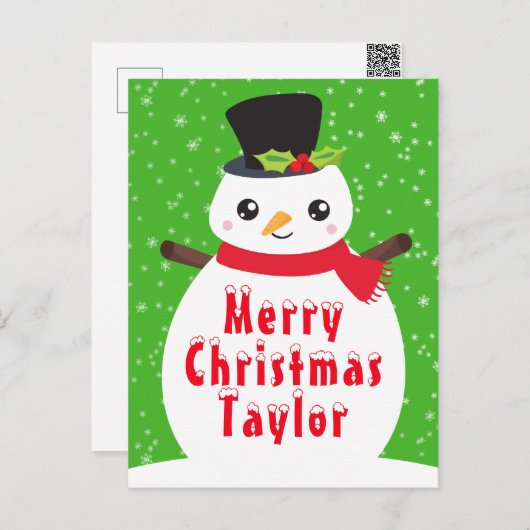 Winter Snowman Bright Green Merry KerstHolida Feestdagenkaart (Voorkant / Achterkant)