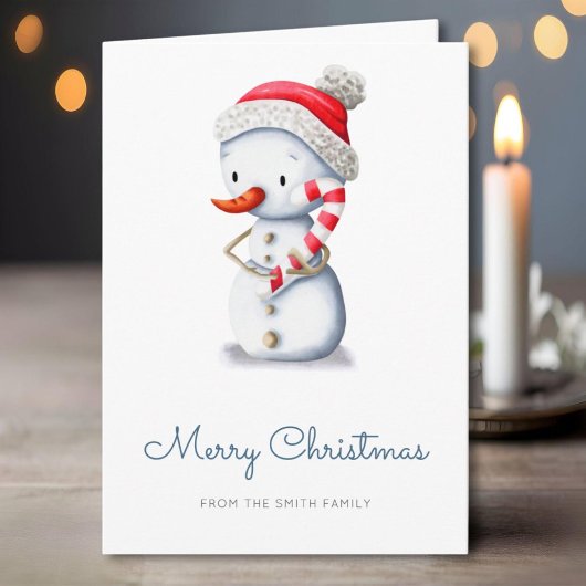Winter Snowman Candy Cane Merry Christmas Feestdagen Kaart