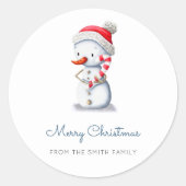 Winter Snowman Candy Cane Merry Christmas Ronde Sticker (Voorkant)
