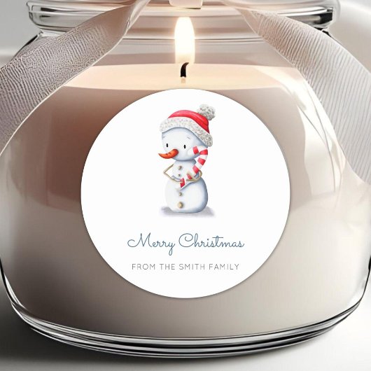 Winter Snowman Candy Cane Merry Christmas Ronde Sticker