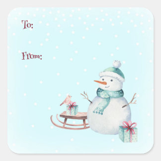 Winter Snowman Christmas To From Customizable  Vierkante Sticker