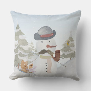 Winter Snowman dierlijke sneeuw dierlijke illustra Buitenkussen