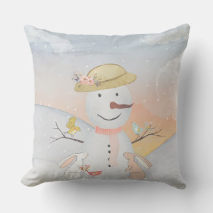 Winter Snowman dierlijke sneeuw dierlijke illustra Buitenkussen