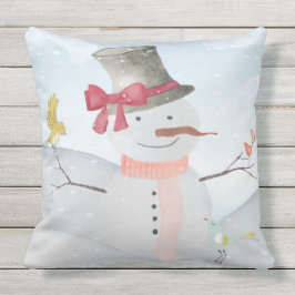 Winter Snowman dierlijke sneeuw dierlijke illustra Buitenkussen