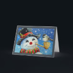 Winter Snowman en Chickadee Bird Waterverf Art Kaart<br><div class="desc">"Fast Friends" Waterverf Art Wenskaart van artiest Jean Weiner "Fast Friends" heeft een Black Capped Chickadee-vogel op de maïskolfpijp van een sneeuwpop. De vogel en de sneeuwman lijken een vriendelijke groet met elkaar uit te wisselen. De sneeuwman draagt een zwarte hoed en een warme rode en groene sjaal. Sneeuw valt...</div>