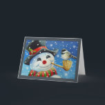Winter Snowman en Chickadee Bird Waterverf Art Kaart<br><div class="desc">"Fast Friends" Waterverf Art Wenskaart van artiest Jean Weiner "Fast Friends" heeft een Black Capped Chickadee-vogel op de maïskolfpijp van een sneeuwpop. De vogel en de sneeuwman lijken een vriendelijke groet met elkaar uit te wisselen. De sneeuwman draagt een zwarte hoed en een warme rode en groene sjaal. Sneeuw valt...</div>