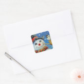 Winter Snowman en Chickadee Bird Waterverf Art Vierkante Sticker (Envelop)
