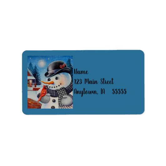 Winter Snowman en Red Cardinaal Bird Waterverf Art Etiket (Voorkant)