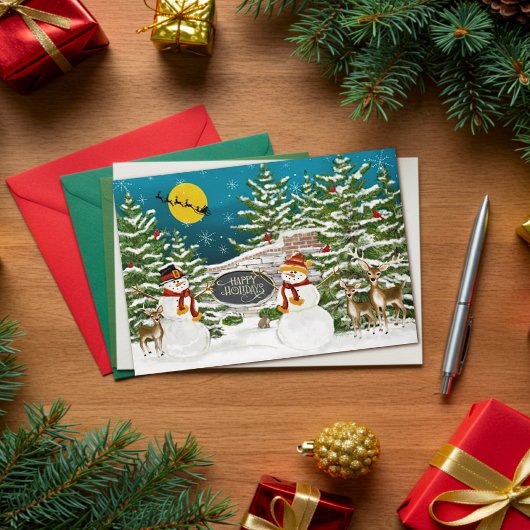 Winter Snowman en Woodland Critters Kaart