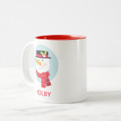 Winter Snowman Face Two-Tone Coffee Mok (Voorkant links)