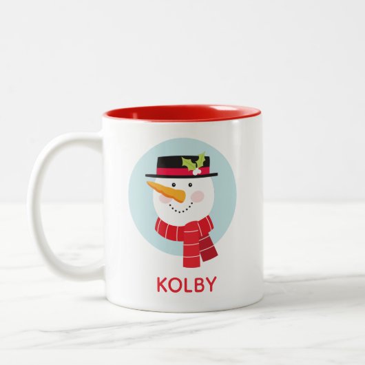 Winter Snowman Face Two-Tone Coffee Mok (Links)
