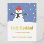 Winter Snowman Feliz Navidad y Prospero Año Nuevo Folie Feestdagen Briefkaart (Voorkant)