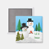 Winter Snowman Friends Let it Snow Fridge Magneet (Voorkant / Achterkant)
