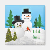 Winter Snowman Friends Let it Snow Fridge Magneet (Voorkant)