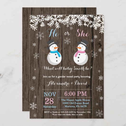 Winter Snowman Gender Reopenbaarmakingsuitnodiging Kaart (Voorkant / Achterkant)