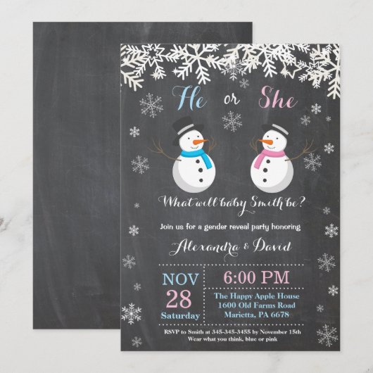 Winter Snowman Gender Reopenbaarmakingsuitnodiging Kaart (Voorkant / Achterkant)