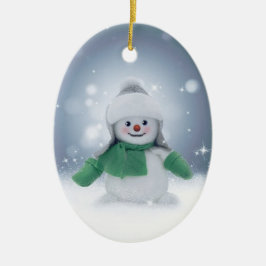 Winter Snowman in Green Keramisch Ornament