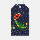 Winter Snowman kerstboom T-Rex Dinosaur Cadeaulabel (Voorkant)